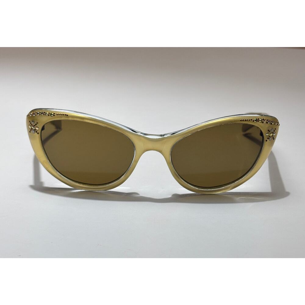 Vintage 50s 60s Cat Eye Sunglasses Made in France Gold Rhinestones Embellished